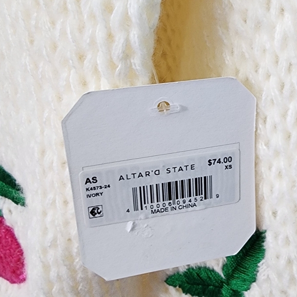 NEW! Altar'd State Cherry Embroidered Cardigan in Ivory, Size XS - Picture 5 of 7